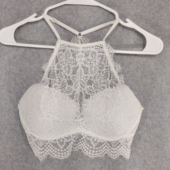 PINK Victoria's Secret Other - PINK Victoria's Secret Lace High Neck Push-Up Bralette White Size Small